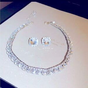 Cubic Zirconia Necklace & Earrings Set 14-18” Adjustable Necklace Elegant Fancy